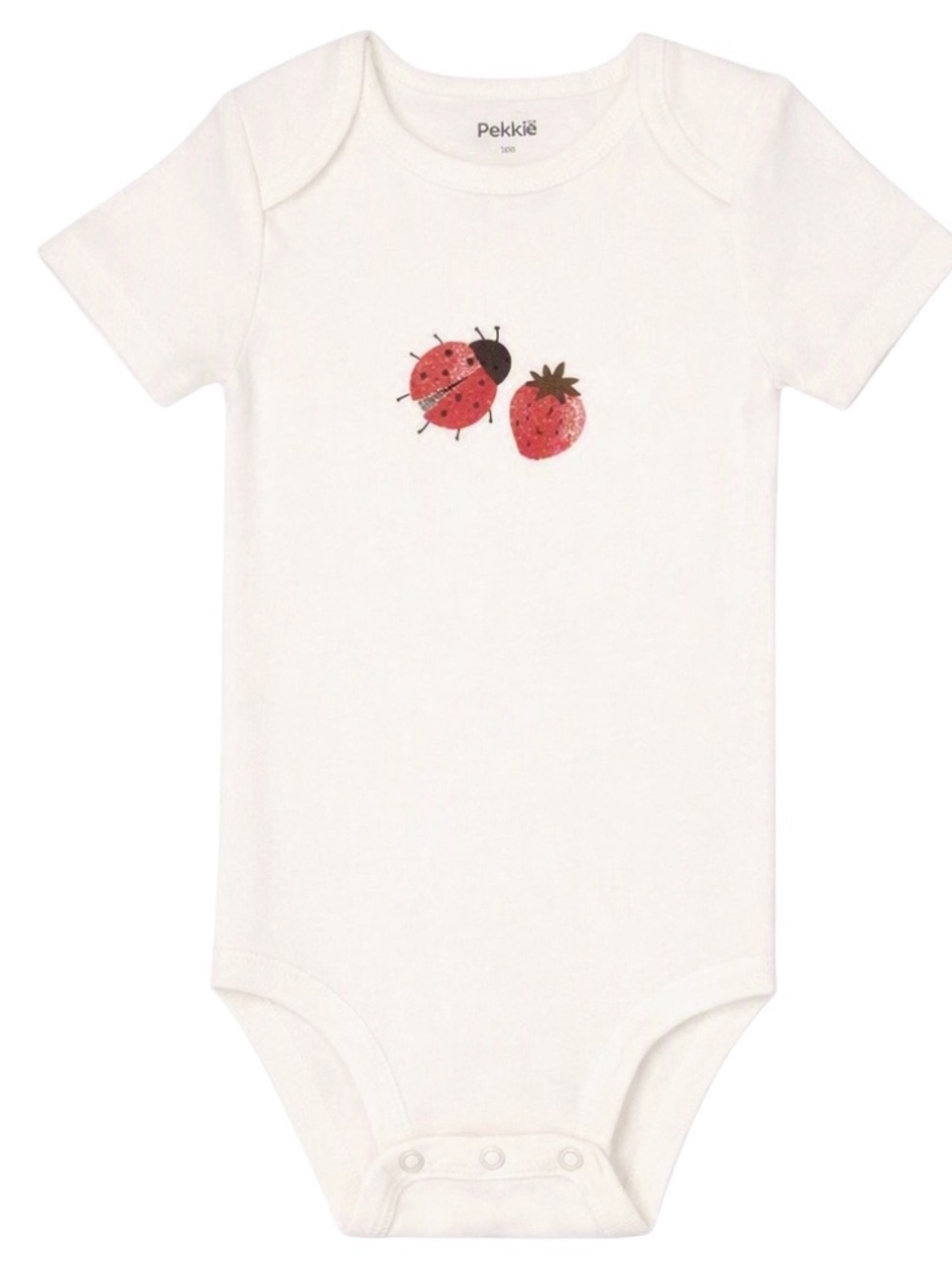10/$15 Pekkle Cream Baby One-Piece with Red Strawberry & Ladybug Design